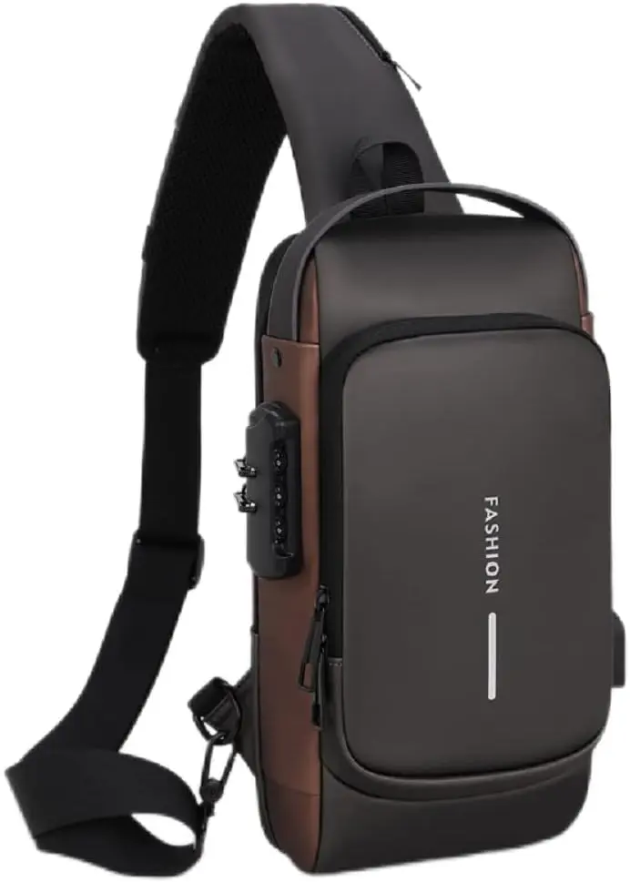 شنطة كروس رجالي ضد السرقة لون أسود مع قفل سري ومخرج شحن USB