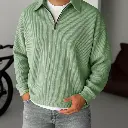 سويت شيرت بولو نص سوستة رجالي لون منت جرين، خامة كاردونية مضلعة